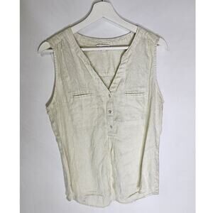 Canadienne Women Sleeveless 100% Linen Blouse Top Size Medium